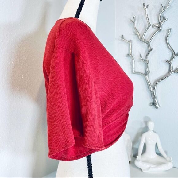 E2 Short Sleeve Crop Top Twist Knot Burnt Orange - Picture 3 of 8